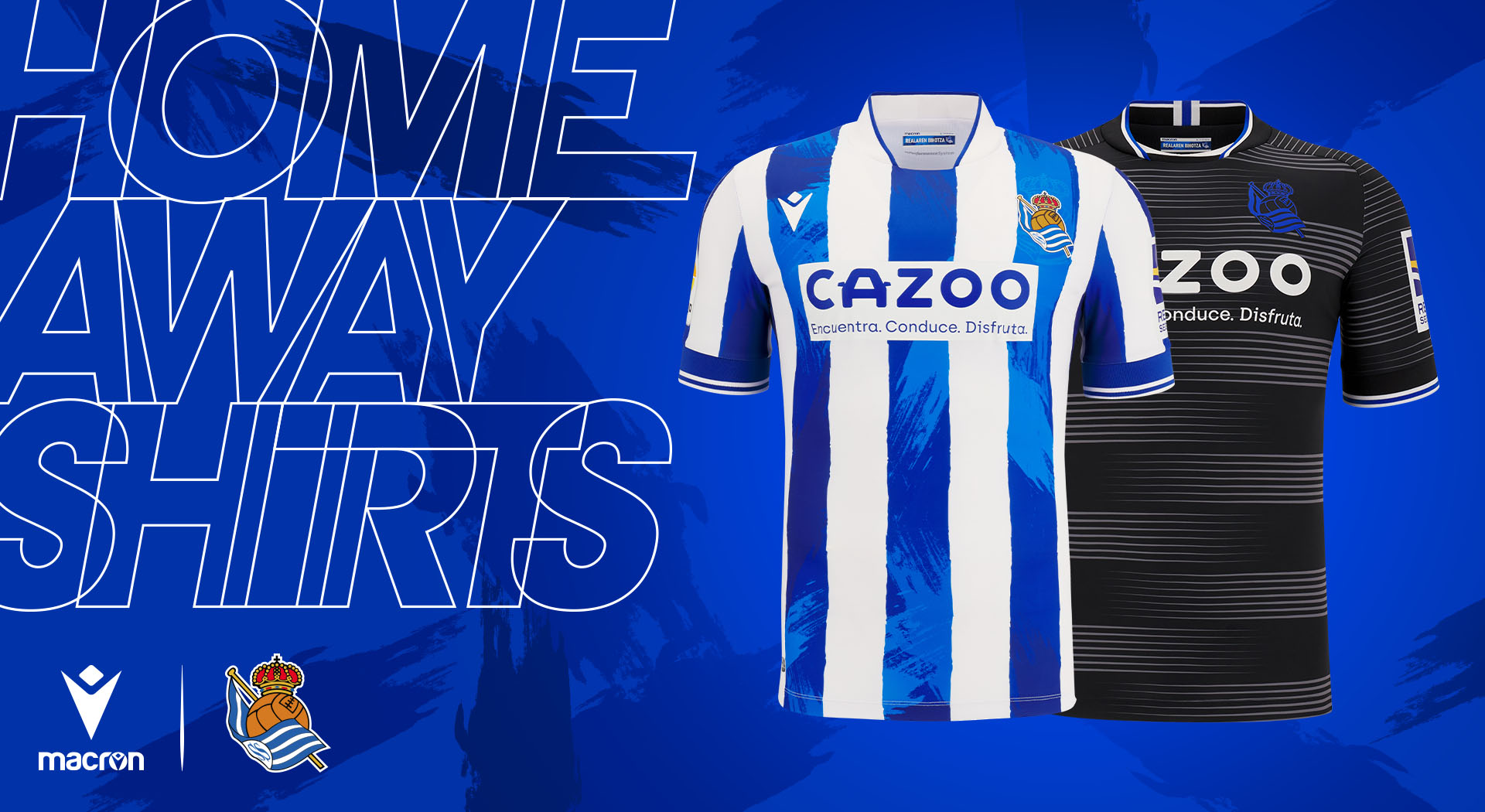 Artistiche pennellate di blu e linee effetto optical nelle nuove maglie della Real Sociedad